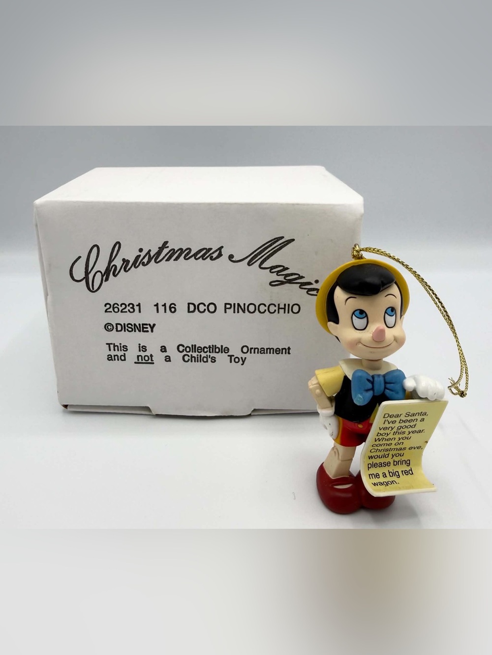 Vintage Disney Grolier PINOCCHIO Christmas Magic Holiday Ornament w/ Box